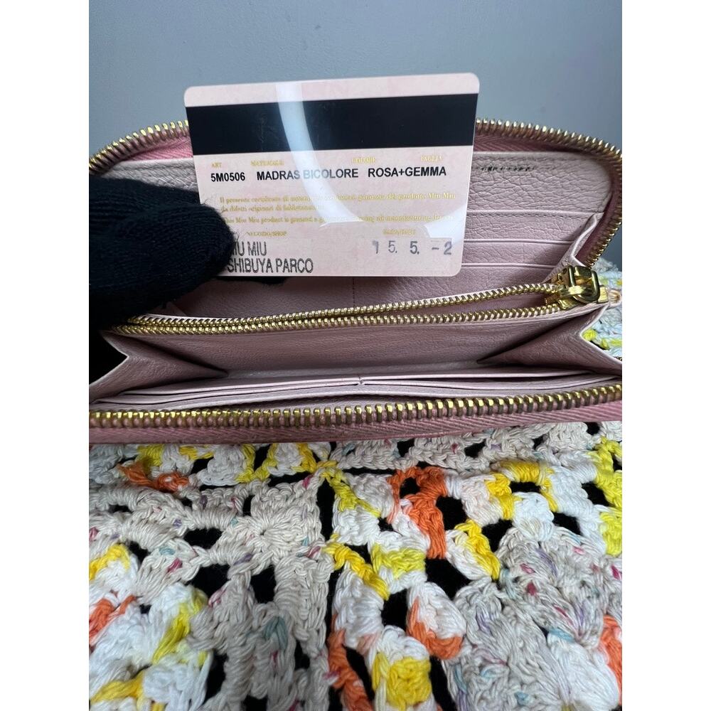 Miu Miu Madras Bicolore Bow Zip Around Wallet Rosa Gemma Pink Authentic - Picture 11 of 16